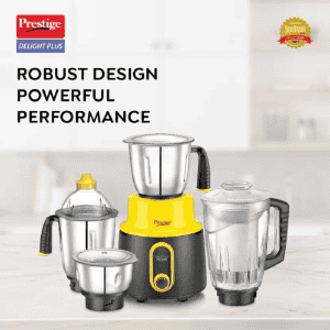 Prestige Delight Plus Mixer Grinder 750 W Mixer Grinder | 4 Jars | Black and Yellow
