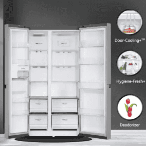 LG 655 L | GL-B257EPZX | Frost Free Side by Side Refrigerator with Smart Inverter Compressor | AI ThinQ (Wi-Fi) |  Door Cooling+ & Hygiene Fresh+ | Shiny Steel
