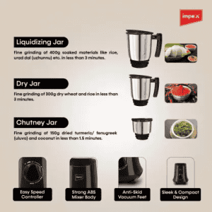 IMPEX Grind Q 800 Pro Black Grind Q series 800 Mixer Grinder | 3 Jars | Black