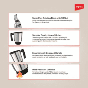 IMPEX Grind Q 800 Pro Black Grind Q series 800 Mixer Grinder | 3 Jars | Black