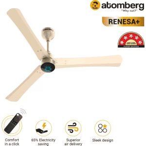 Atomberg Renesa + Ceiling Fan | 1200 mm | BLDC Ceiling Fan with Remote Control & LED Indicators | Metallic Gold