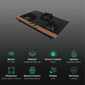 Faber Utopia Pro Toughened Glass Top Automatic Electric Hob | 3 Burner | Black | HT 783 BR CI