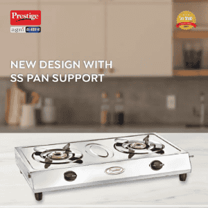 Prestige Agni Classic Manual Gas Stove | 2 Burners | Stainless Steel