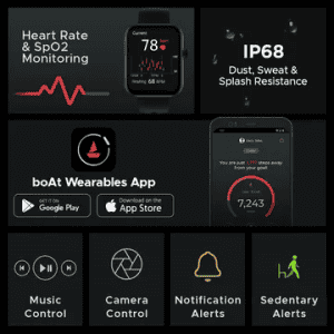 boAt Cosmos Plus Smartwatch with Bluetooth Calling | 45.21mm | AMOLED Display | IP68 Splash Resistant | Jet Black Strap