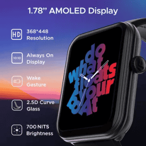 boAt Cosmos Plus Smartwatch with Bluetooth Calling | 45.21mm | AMOLED Display | IP68 Splash Resistant | Jet Black Strap