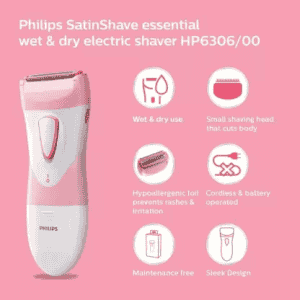 PHILIPS SatinShave Essential Women's Electric Shaver for Legs, Cordless Wet and Dry Use  | HP6306 |  Trimmer 60 min Runtime 10 Length Settings | Multicolor