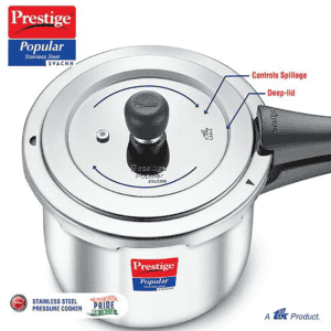 Prestige Popular Svachh  | Spillage Control | Stainless Steel | Pressure Cooker | Silver | 5 L