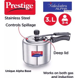 Prestige Nakshatra Alpha Svachh 3 L Induction Bottom Pressure Cooker  | Stainless Steel