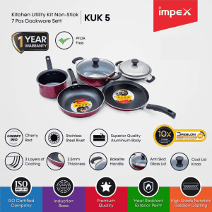 IMPEX Induction Bottom Non-Stick Coated Cookware Set | 7 pcs | KUK 5
