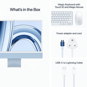 Apple 2023 iMac | MQRQ3HN/A | M3 chip with 8‑core CPU and 10‑core GPU | 8GB Unified Memory | 256GB | Blue