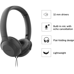 PHILIPS TAUH201 On Ear Wired Headphones with Mic, Lightweight, Echo Cancellation Wired Headset