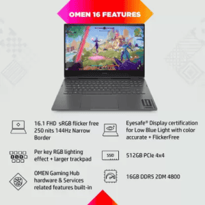 HP Omen Ryzen 7 AMD Ryzen 7 Octa Core Gaming Laptop | 16 GB/512 GB SSD/Windows 11 Home/4 GB Graphics/NVIDIA GeForce RTX 3050 / 6800H | 16-n0050AX | Mica Silver