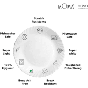 LAOPALA Pack of 29 Opalware | Novo Collection | Opal Glass | 29 pcs | Lush Green | White Dinner Set