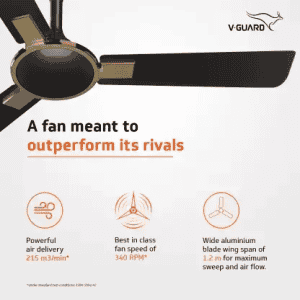 V-Guard ENLACE VX Ceiling Fan | 1 Star | 1200 mm | Energy Saving | 3 Blade | Choco Beige Brown