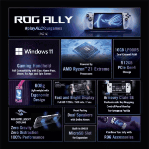 ASUS | ROG Ally AMD Ryzen Z1 | Octa Core Extreme | RC71L-NH001W | 16 GB | 512 GB SSD | Handheld Gaming PC | Pure White