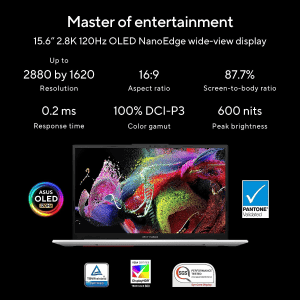 ASUS Vivobook S 15 OLED 2023 Intel Core EVO i5-13500H Thin & Light Laptop | S5504VA-MA543WS | 13th Gen | 15.6″ | 39.62 cm | 2.8K 120Hz OLED | 16GB | 512GB SSD | Windows 11 | Office 2021 | 75WHr | Silver | 1.7 kg