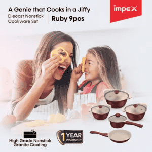 IMPEX RUBY 9PCS Aluminium | Diecast | Nonstick Cookware Set  Aluminium