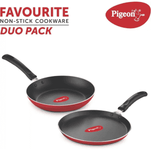 Pigeon Favourite Duo Pack Tawa & Fry Pan Non Stick Coated Cookware Set  | Aluminium | 2 Piece