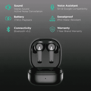 boAt | Airdopes 418 TWS | Active Noise Cancellation | IPX4 Water Resistant | IWP Technology | Black Storm Earbuds