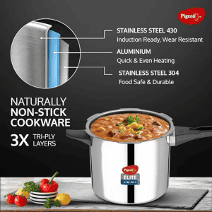 Pigeon by Stovekraft Elite Shine 4 L Tri-Ply Body Outer Lid Pressure Cooker