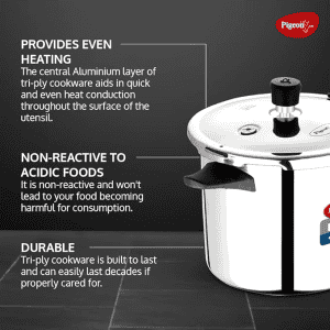 Pigeon by Stovekraft Elite Shine 4 L Tri-Ply Body Outer Lid Pressure Cooker