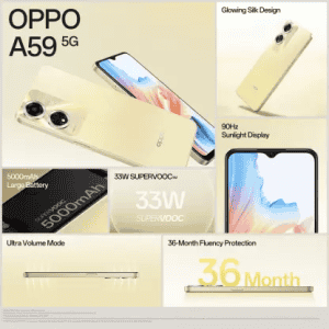 Oppo Android Smartphone A59 5G | 4GB RAM, 128GB | Silk Gold