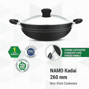 Greenchef Namo Nonstick Aluminium Cookware Kadai with Stainless Steel Lid | 260 mm