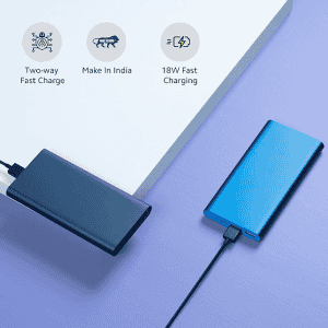 MI 10000mAh 3i Lithium Polymer Power Bank |  Dual Input(Micro-USB and Type C) and Output Ports 18W Fast Charging  | Metallic Blue |