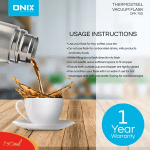 Onix Stainless Steel Vacuum Bullet Flask  | 750 ml | Silver Steel | OFK-750