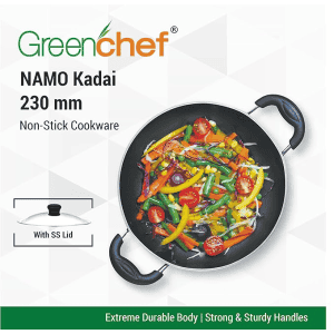 Greenchef Namo Nonstick Aluminium Cookware Kadai with Stainless Steel Lid | 260 mm