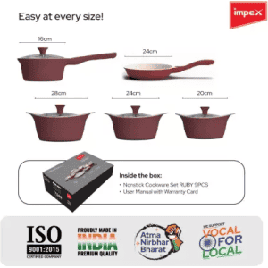 IMPEX RUBY 9PCS Aluminium | Diecast | Nonstick Cookware Set  Aluminium