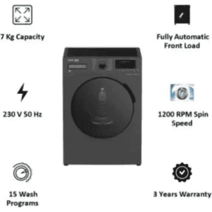 Voltas Fully Automatic Front Load Washing Machine | 7 kg | WFL7012VTMP | Grey