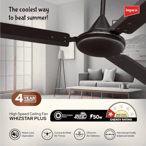 Impex Whizstar Plus 1200 mm Ceiling Fan for Home, High Speed Fan  | Smoke Brown