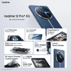 REALME 12 Pro+ 5G Mobile | 12 GB RAM | 256 GB | Submarine Blue