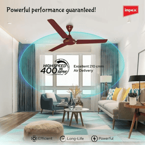 Impex Whizstar Ceiling Fan | 1200 mm | 1 Star | 3 Blade | Cherry Brown