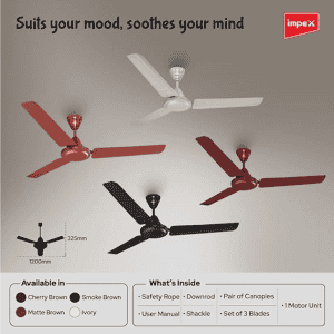 Impex Whizstar Ceiling Fan | 1200 mm | 1 Star | 3 Blade | Cherry Brown