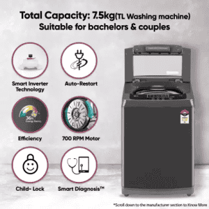 LG 7.5 kg 5 Star | Smart Inverter Technology | T75SKMB1Z ABMQEIL | TurboDrum Fully Automatic Top Load Washing Machine