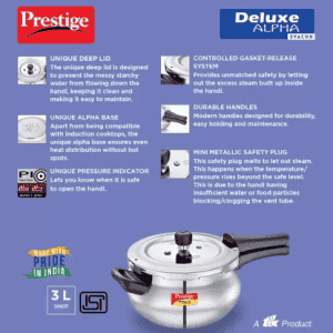 Prestige Deluxe Alpha Svachh | 20267 | Induction Bottom Pressure Cooker | 3L