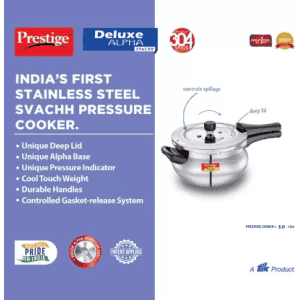 Prestige Deluxe Alpha Svachh | 20267 | Induction Bottom Pressure Cooker | 3L