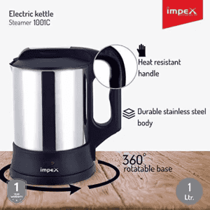 IMPEX STEAMER-1001C Stainless Steel Electric Kettle 1L,1000 Watts |  Silver
