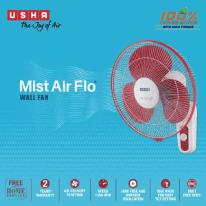 USHA Mist Air Flo 3 Blade Wall Fan | 400 mm | Maroon