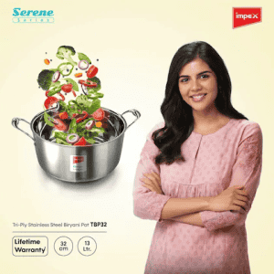 Impex Serene Triply Stainless Steel Biryani Pot with Lid 13 liter Capacity | TBP32