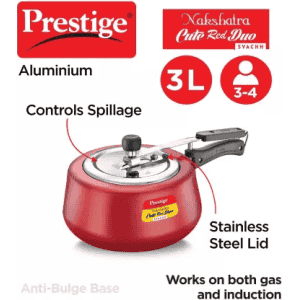 Prestige Nakshatra Cute Red Duo Aluminium Induction Bottom Pressure Cooker | Svachh | 3 L |