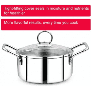 BlueBerrys 22 cm Stainless Steel Hotpot Stock Pan with 3 ply Base Sandwich Bottom | Glass Lid | Induction Base Pot 22 cm diameter | 4 L capacity | Stainless Steel | Non-stick