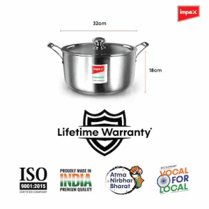 Impex Serene Triply Stainless Steel Biryani Pot with Lid 13 liter Capacity | TBP32