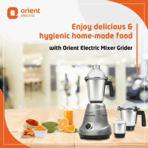 Orient Electric MGGT75S3 Glint Mixer Grinder | 750 W | 3 Jars | Silver