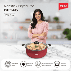 Impex Aluminium Biryani Pot | 13 Liters | High Grade Greblon Non-Stick | ISP-3415