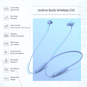 Realme Buds Wireless 2 Neo Bluetooth in Ear Earphones with Mic, Fast Charging & Up to 17Hrs Playtime | Black
