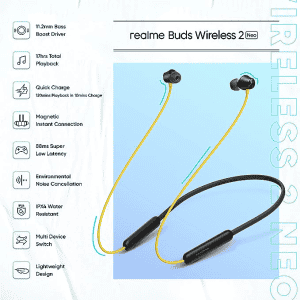 Realme Buds Wireless 2 Neo Bluetooth in Ear Earphones with Mic, Fast Charging & Up to 17Hrs Playtime | Black