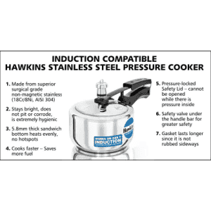 Hawkins Stainless Steel |HSS15 |  Induction Bottom Pressure Cooker | 1.5 L